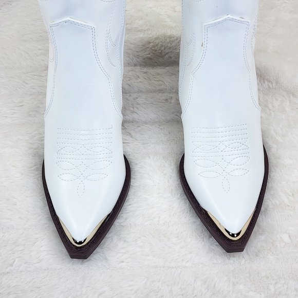 Tallas White Cowgirl Cowboy Ankle Boots Western Block Heels - Picture 5 of 7